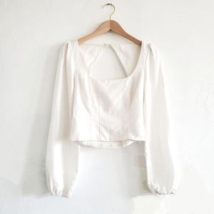 & Other Stories Square Neck Cut-Out Puff Sleeve Top Size 0 White